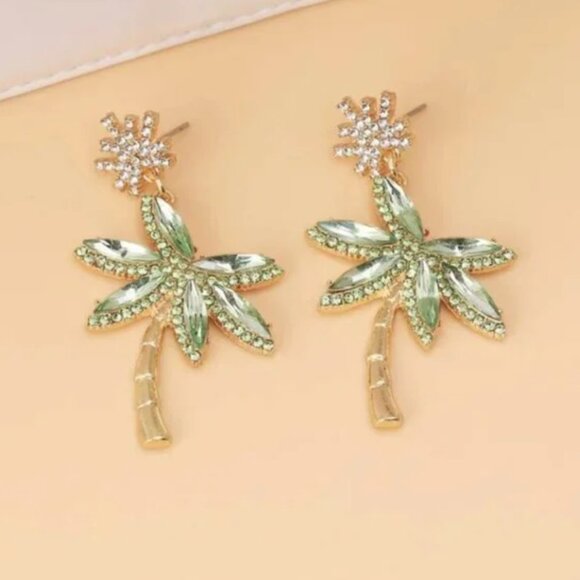 ⭐️💍 FREE Palm Tree Plant Boho Peasant Rhinestone Hipster Hippie Art Earrings - Picture 2 of 4
